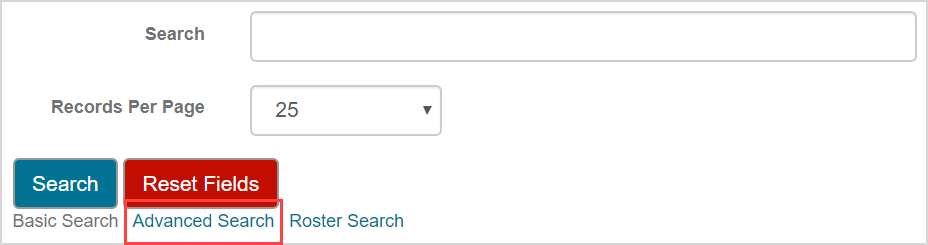 The Advanced Search link is below the Reset Fields button.